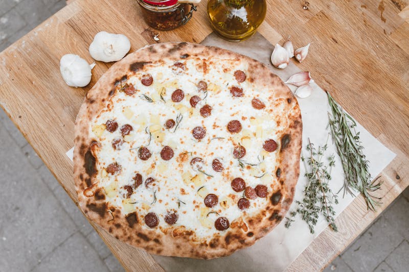 Punch pizza catering table setup for wedding